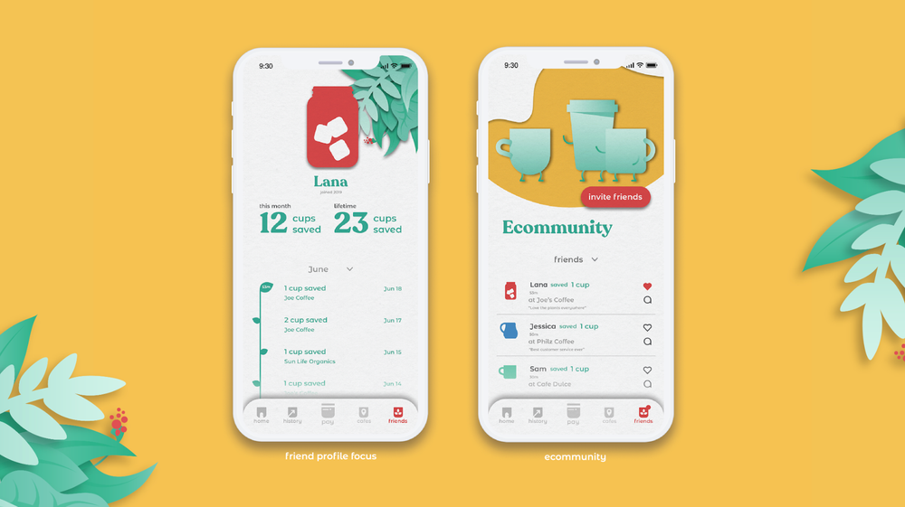 Mug main interface screens: community and avatar customization